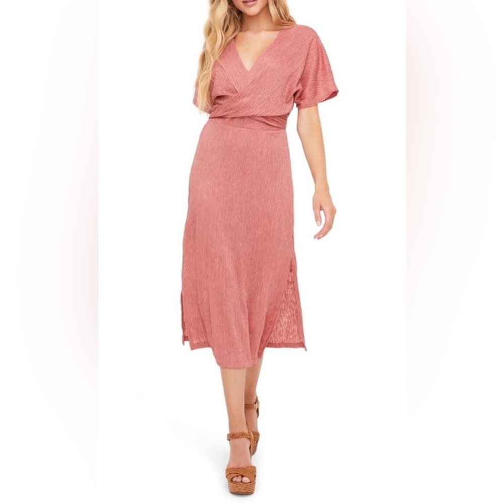 NWT All in Favor Coral Midi Pencil Dress with Slits